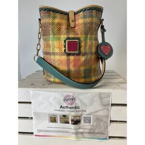 DOONEY & BOURKE COLORFUL COATED CANVAS PLAID SHOULDER BAG